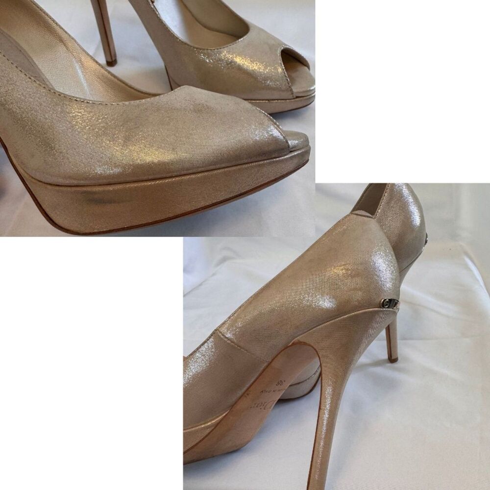 Dior Champagne Pearl Peep-toe Pumps Size 8 - Picture 7 of 8